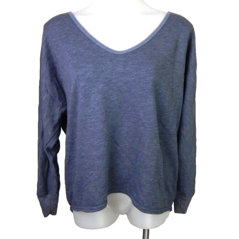 Hard Tail Women's Medium Sweatshirt Blue V-Neck French Terry Pullover Oversized